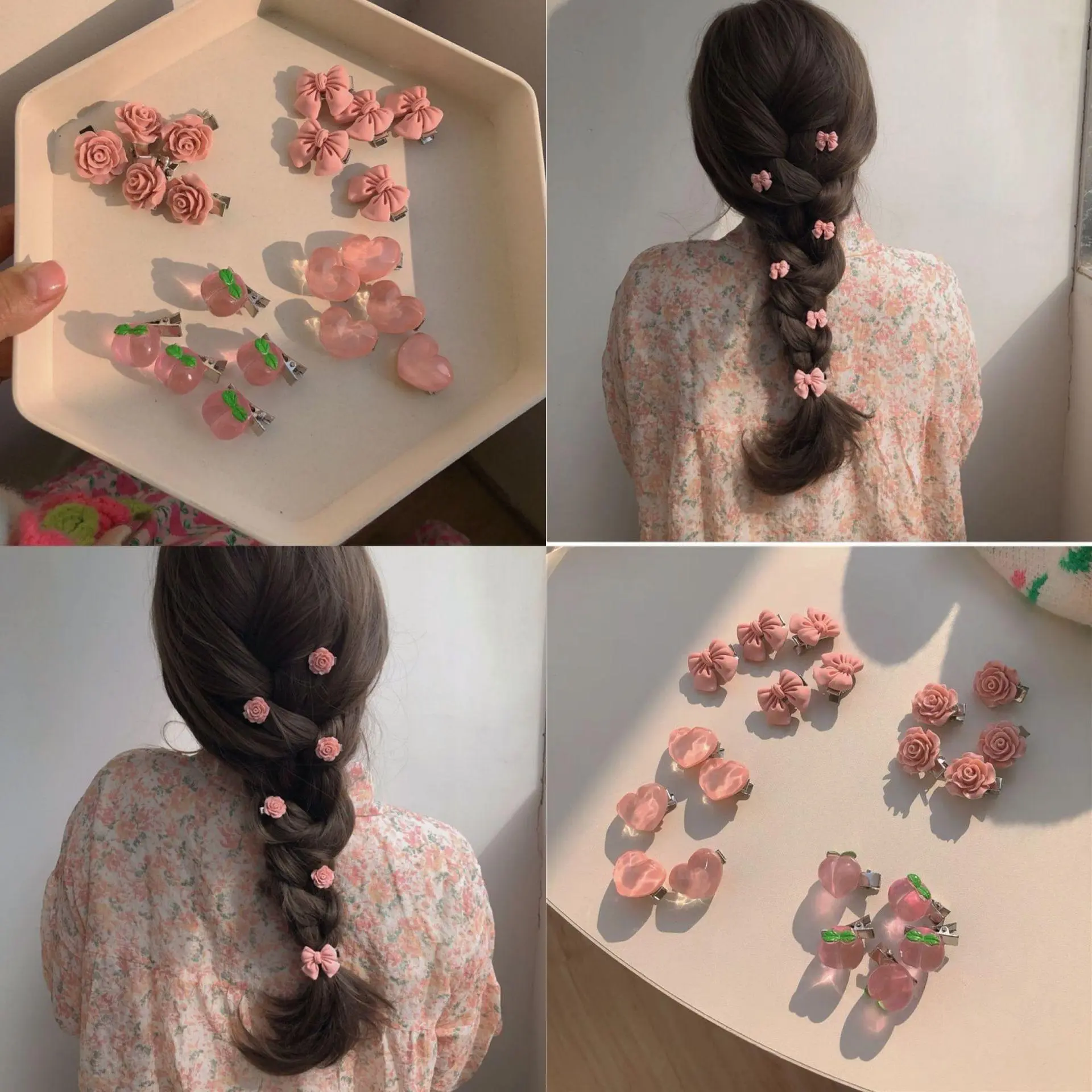 Pink cute hairpin watermelon hairpin hairpin sweet style camellia side clip bow headdress hair accessories