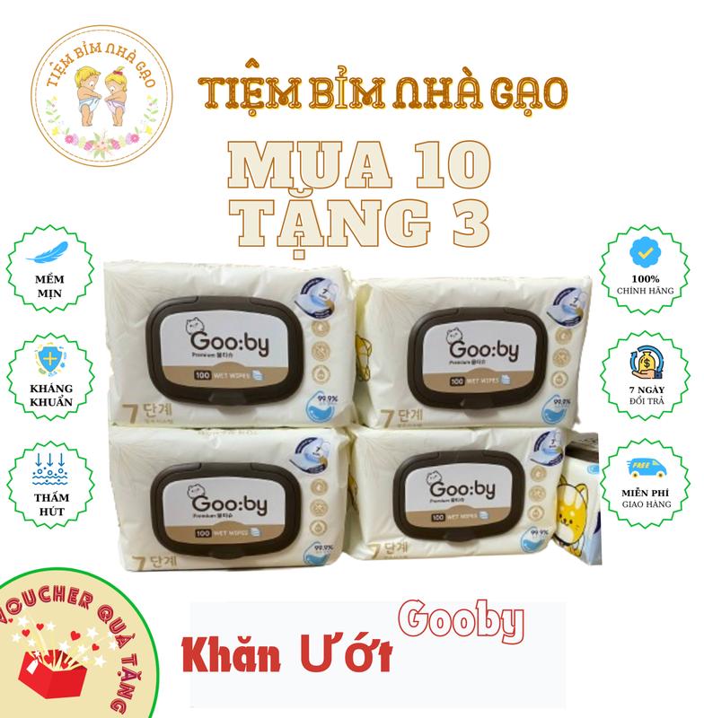 [MUA 10 TẶNG 3] Khăn ướt Gooby Premium 100 tờ đa năng, không cồn, không parabens, mềm mịn, an toàn với da bé khi dùng Voi