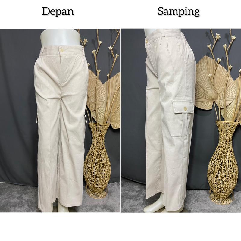 Product Introduction of Zena Celana Kulot Cargo Panjang Wanita Highwaist Premium Berkancing Rasleting Bahan Twill Combad Premium Kekinian Korean Style Kantong kanan kiri pinggang belakang Karet dasar regular celana panjang Kerja Bawahan Basic Formal Samping Kantor Nyaman outfit 2