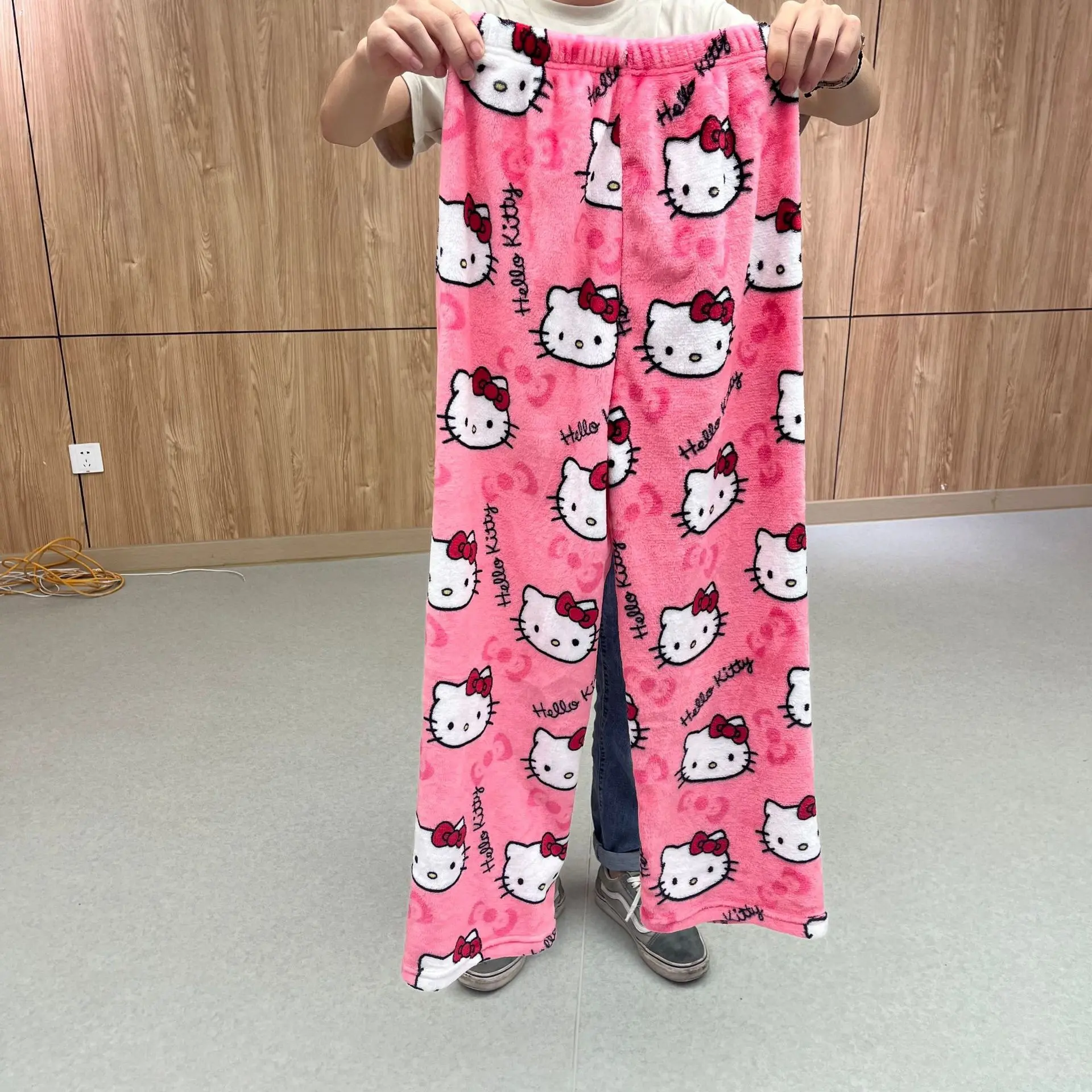 Flannel Cartoon Hello Kitty Pajama Pants Thick Women's Autumn and Winter New Fleece-lined Thermal Home Wear Casual Pants