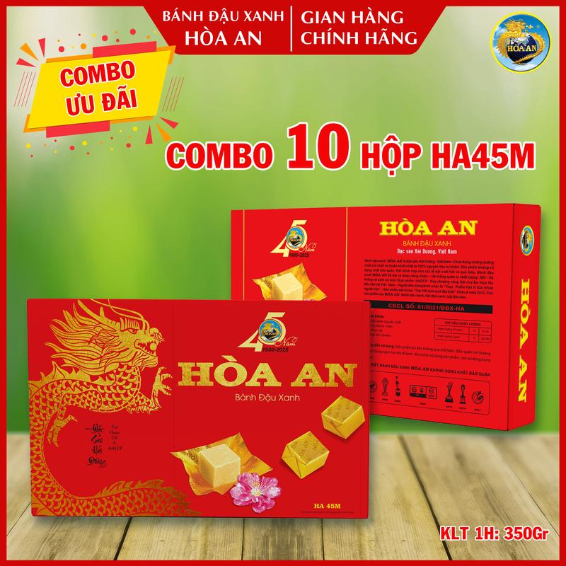 Combo 10 Hộp Bánh Đậu Xanh Hòa An Hộp HA45M KLT 350gr (Date mới + chính hãng)