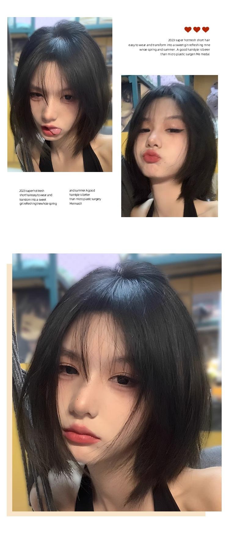 Product Introduction of Wig Female Short Hair Student Head Female One-Size-Cut Light Improving Face Feature and Anti-Aging Air Bangs Wave Head Full-Head Wig 8