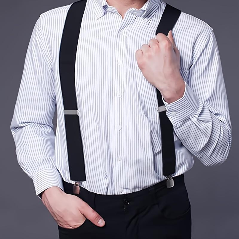 1pc Men'S Heavy Duty 2-Inch Elastic Suspenders, Adjustable X-Back with Strong Clips, High Elasticity Knitted Fabric, Double Buckle, Casual Style for Work and Jeans 3