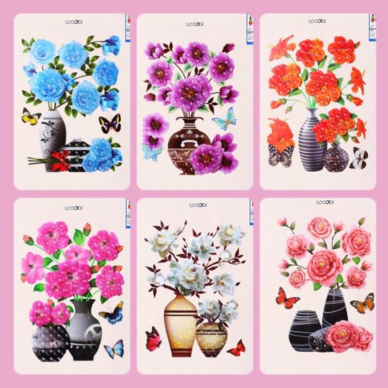 Tranh dán tường, Decal dán tường Bình hoa nổi 3D, sẵn keo dán