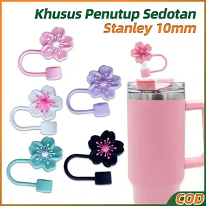 10mm Penutup Sedotan Stanley Tumbler Straw Cover Bentuk Bunga Sakura Penutup Sedotan Tumbler Aesthetic Silikon Berkualitas Makanan | Silicone Stanley Straw Cover 10mm Straw Topper Food Grade Silicone