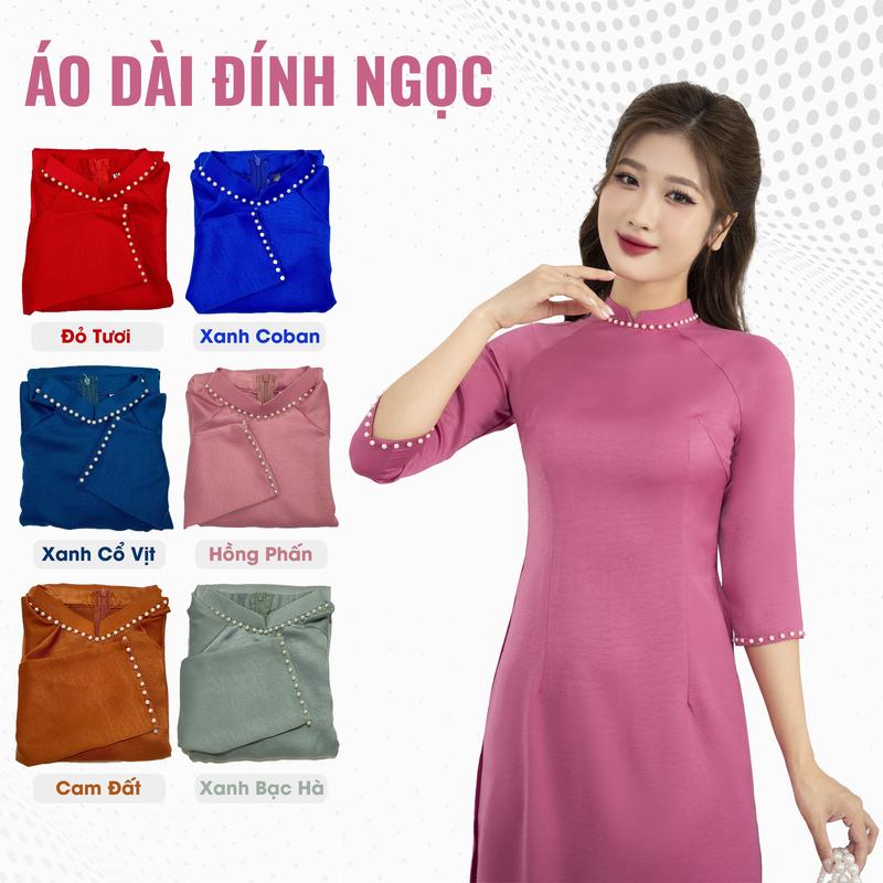 Áo Dài Kết Ngọc Cổ Cao 2cm Vải Lụa Tây Thi - Áo Dài Khánh Huyền
