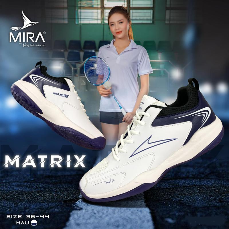 [TẶNG TẤT] Giày Cầu Lông, Bóng Chuyền Mira Matrix Màu Trắng, Chất Liệu Da Pu Đệm Đế EVA Giảm Chấn, Chơi Sân Bê Tông Tốt, Giày Thể Thao Nam Sneaker Sport