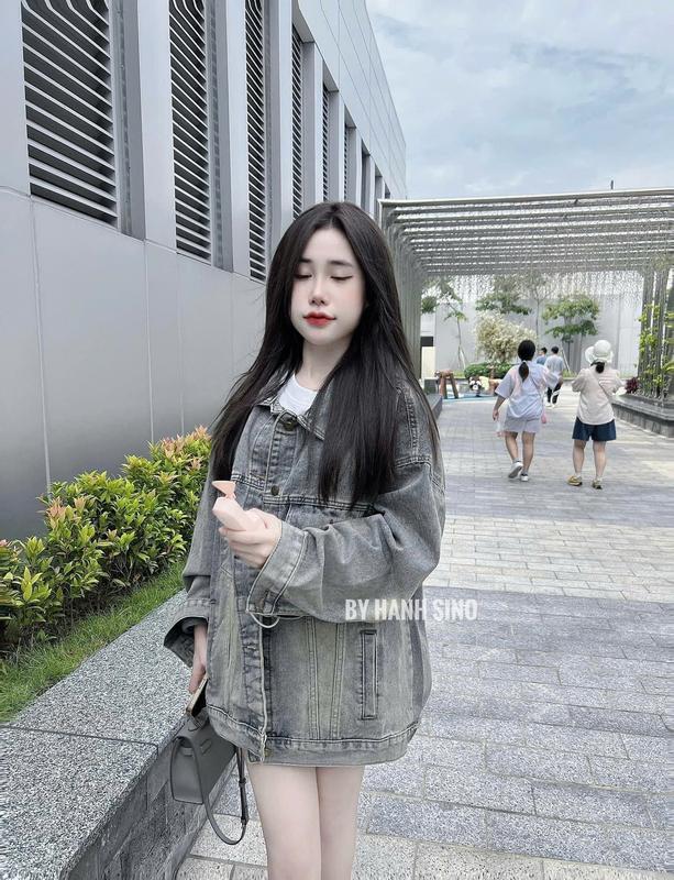 Áo khoác jean nữ tay dài form rộng trơn màu xanh bụi,Áo Jeans nữ, áo jeans Basic dáng rộng [Áo bò Esential] 3
