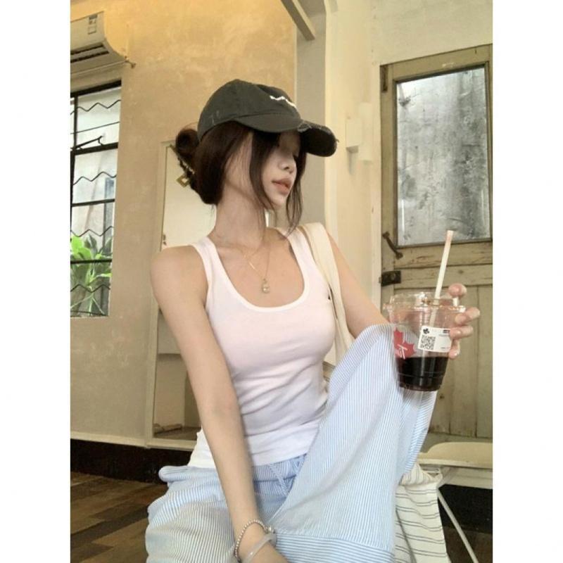 Áo Yếm Màu Hồng, Vải Modal, Dành Cho Nữ, Trang Phục Mùa Hè, Thể Thao Độc Đáo Thiết Kế Hình Chữ I-Ôm Sát, Áo Không Tay Màu Trắng Top Women Dáng Ngắn 4