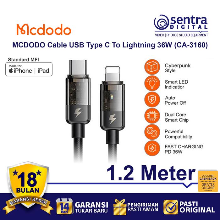Gambar MCDODO Iphone Cable Type C to lightning 36W ( CA-3160 ) 1.2m dari Sentra Digital Kota Surabaya Tokopedia