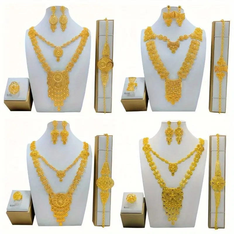 Arabian Bridal Jewelry Set (4pc), Luxury Alloy Wedding Gift Collection 2