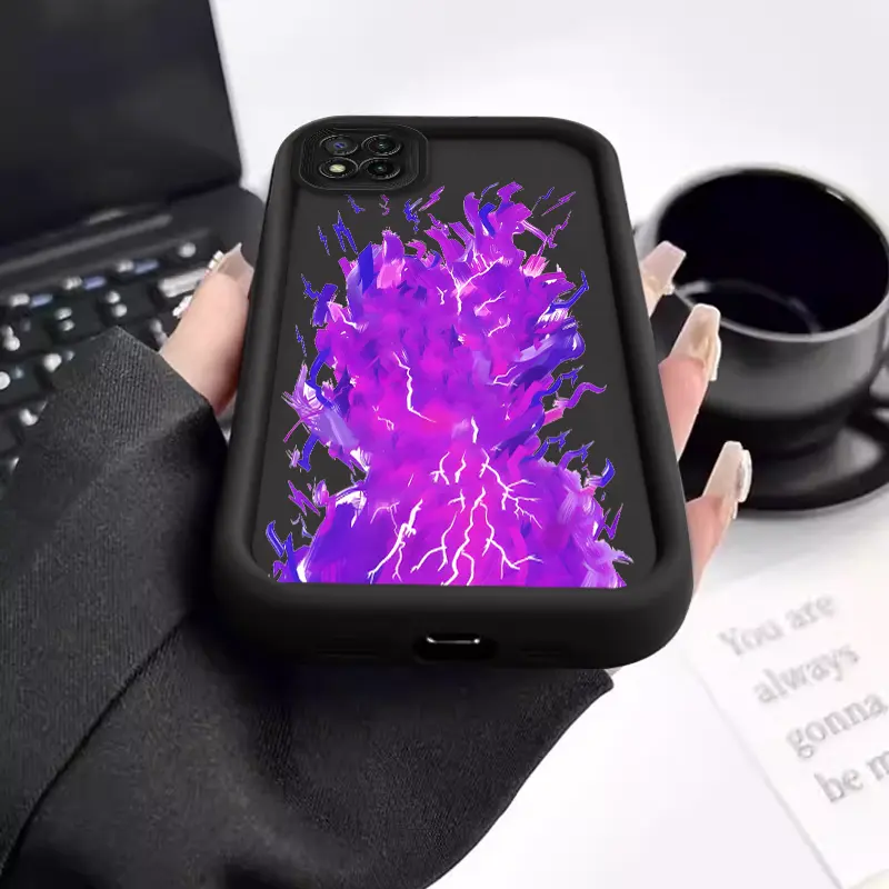 Dua bahan hitam dan putih,Casing ponsel silikon cair MATASURGA,api ungu case untuk Redmi 9c/10/10C/12/12C/13/13C/9/9A/A1/A3/K60ULTRA,terasa nyaman dan antibenturan Penutup 4
