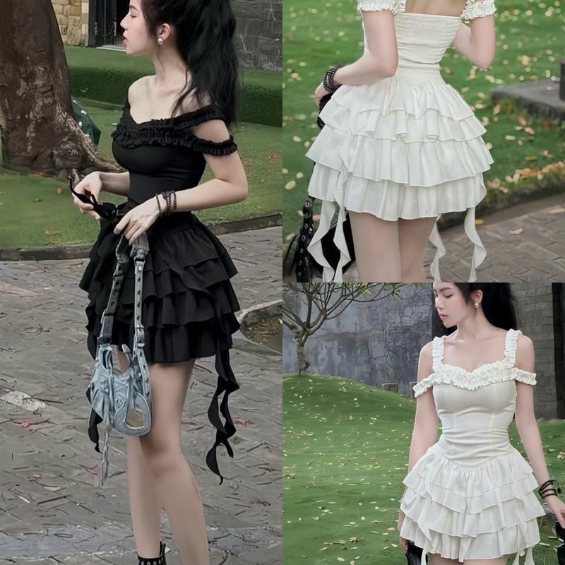 Set áo lụa dập ly bèo phối chân váy tầng tua rua A743 (dưới 55kg)