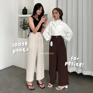 SIVALI Loose Pants 332 PETITE SIZE - Trousers Wanita Celana Panjang Kulot Anti Kusut Bahan Polyester Jatuh Outfit Casual Formal Untuk Kerja Kantor Korean Style Ada Ukuran Jumbo Cewek Basic Karet Scuba Scuba Tebal Melar Hitam