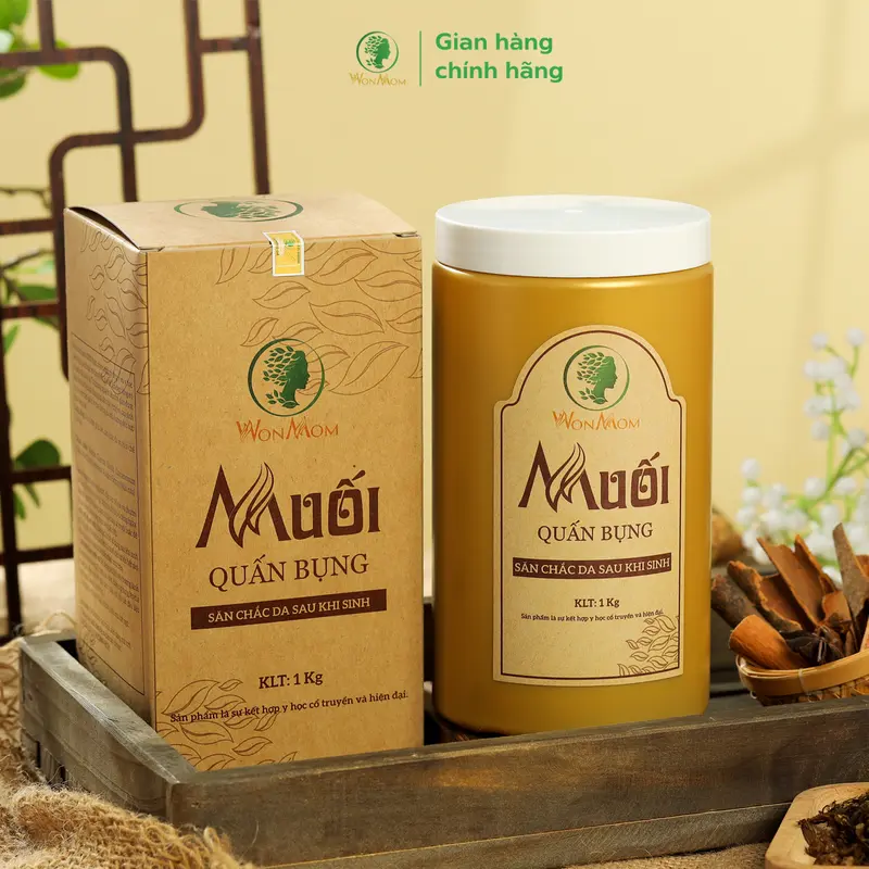 Combo Muối Quấn Bụng Sau Sinh Cỡ Lớn Wonmom ( 4 hủ muối quấn bụng + 1 gen nịt bụng + 1 đai quấn muối + 1 dầu gừng massage) 5