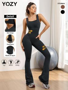 YOZY-GOOO Women's Solid Cut Out Sports Jumpsuit, Casual Sporty Sleeveless Jumpsuit for Yoga Gym Workout, Ladies Sportswear for All Seasons