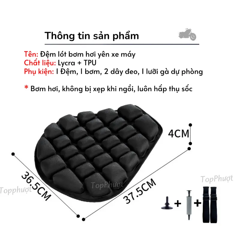 Đệm Lót Yên Xe Máy Bơm Hơi Đàn Hồi - Phù Hợp Cho Shiper& Phượt Thủ Êm Ái Đàn Hồi Chống Sốc Hiệu Quả 4