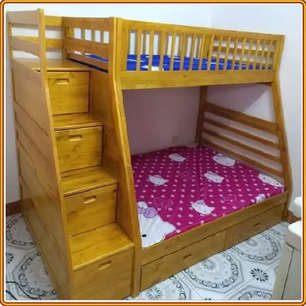 Giường 2 tầng TD192 Tundo cầu thang đảo chiều màu Vàng 1m/1m4 2