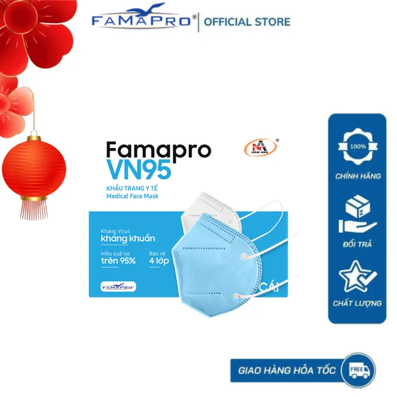[Combo 10 hộp Vn95 ] Khẩu trang y tế kháng khuẩn cao cấp 4 lớp Famapro VN95 khẩu  trang 0