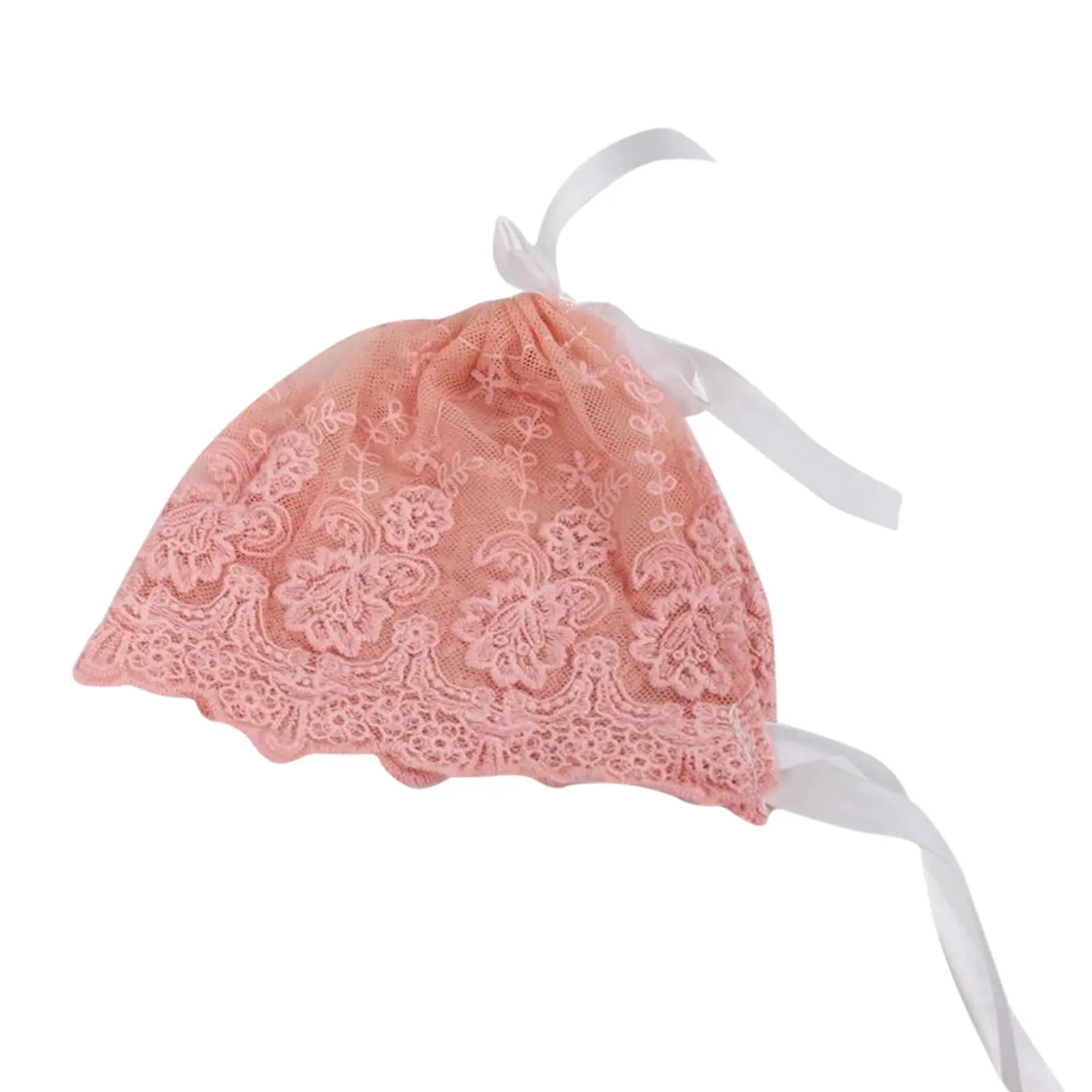 Babies Prop Bonnets, Floral Lace Ruffle Edge Bottom Straps Tie Hat, Back Strappy Photography Costume Cap