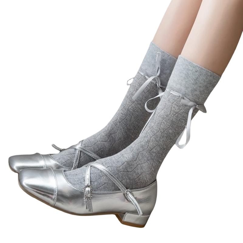 Product Introduction of Women Beautiful Calf Socks, Elastic Soft Bow Tie-up Lace Lolita Socks Stockings Boot Socks for Daily Party 19