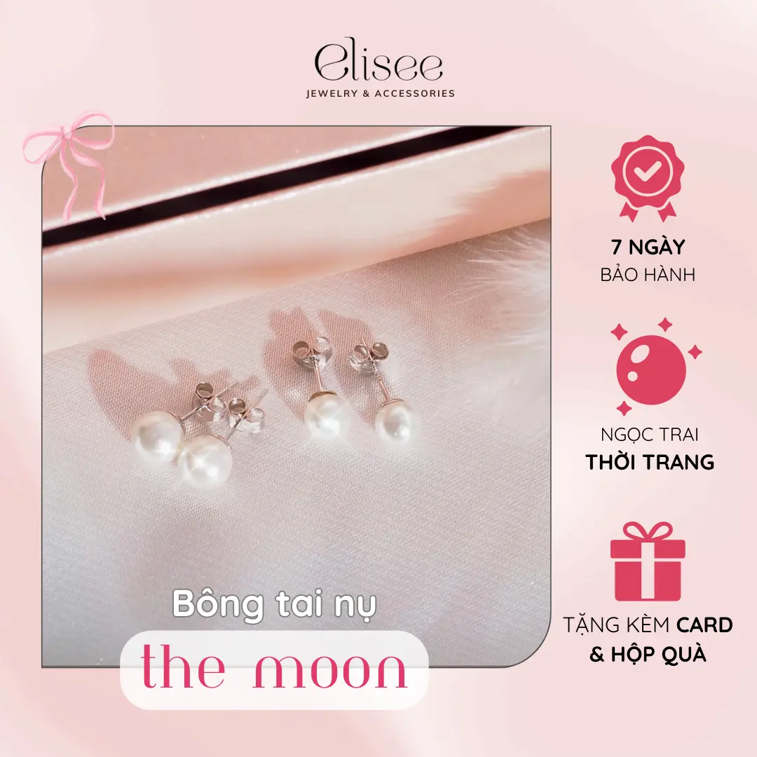 Bông tai nụ ngọc trai THE MOON màu trắng size 6-7mm và 7-8mm Elisee