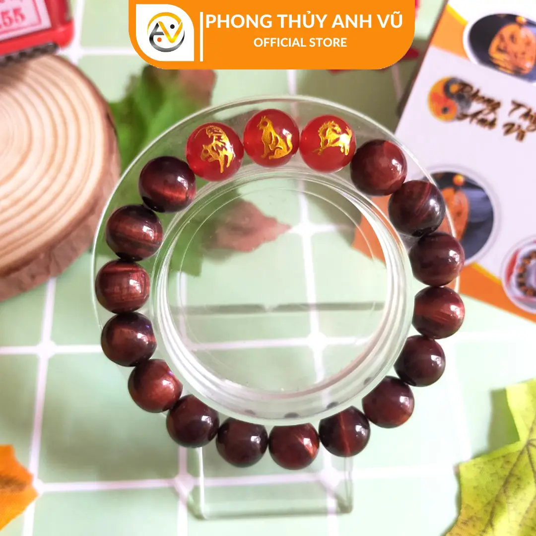 Vòng tay mệnh hỏa tam hợp dần ngọ tuất - chất liệu mắt hổ tự nhiên - size 8 10 12ly - may mắn tài lộc