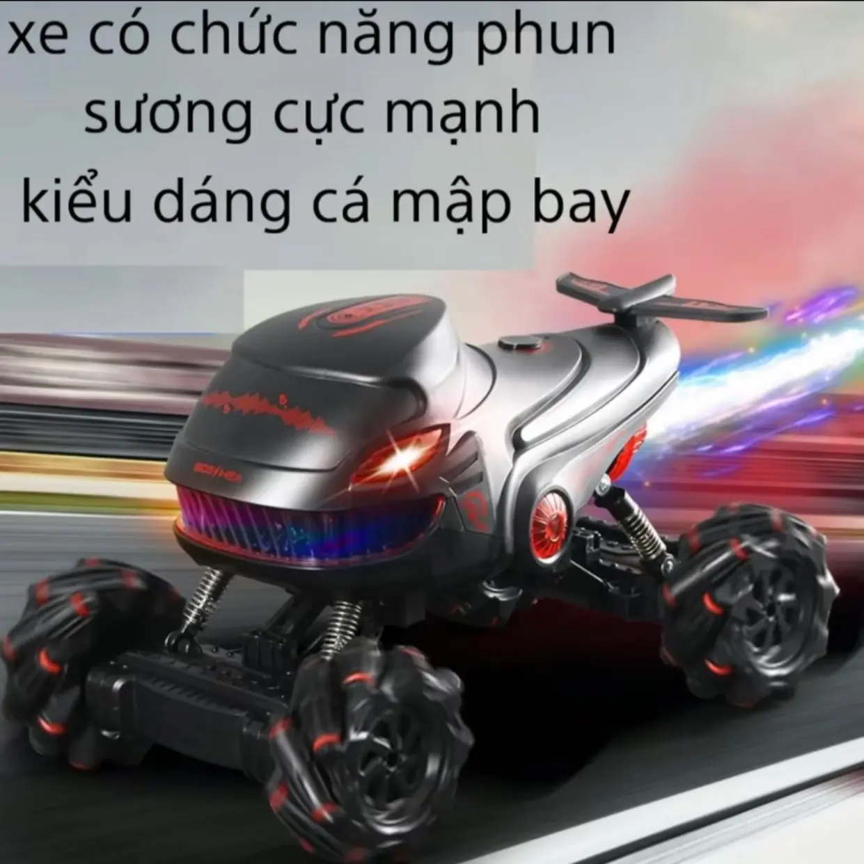 Xe ô tô địa hình cá mập phun khói điều khiển từ xa chạy pin sạc