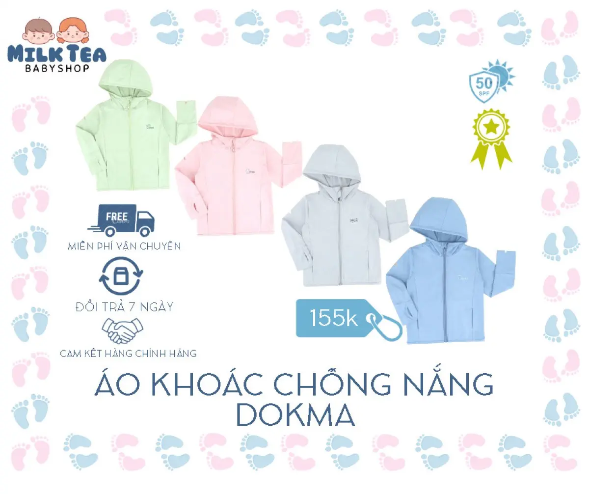 [DOKMA] Áo khoác chống nắng cho bé mềm mịn, thoáng mát và nhẹ nhàng có khả năng chống tia cực tím lên tới 90% Cho Bé