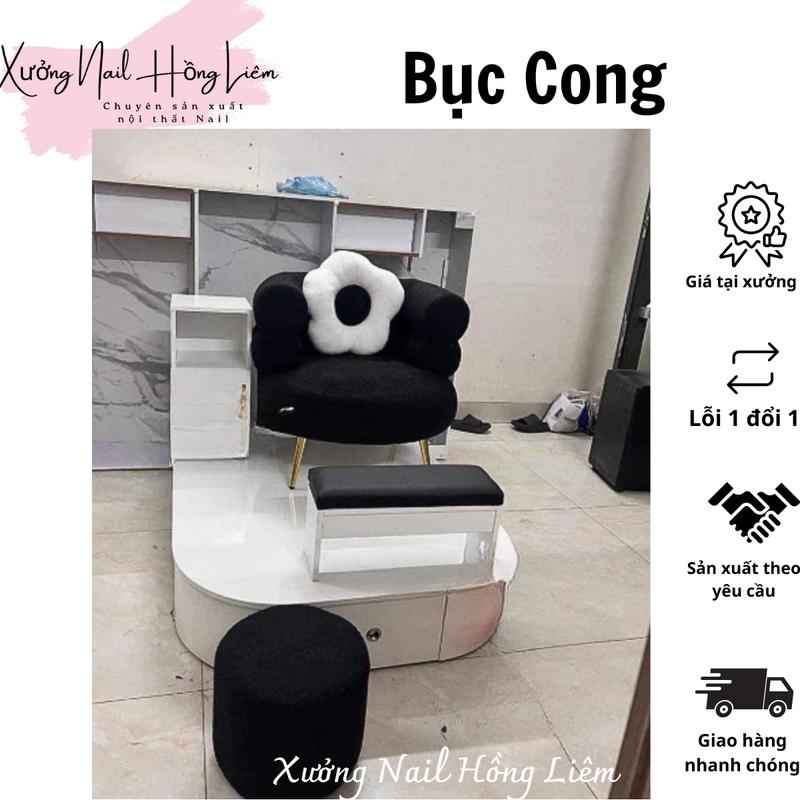 Bục Nail đơn cong gỗ mdf phủ melamin [Xưởng Nail Hồng Liêm] Vững chắc Ngăn kéo Đã lắp ráp 2
