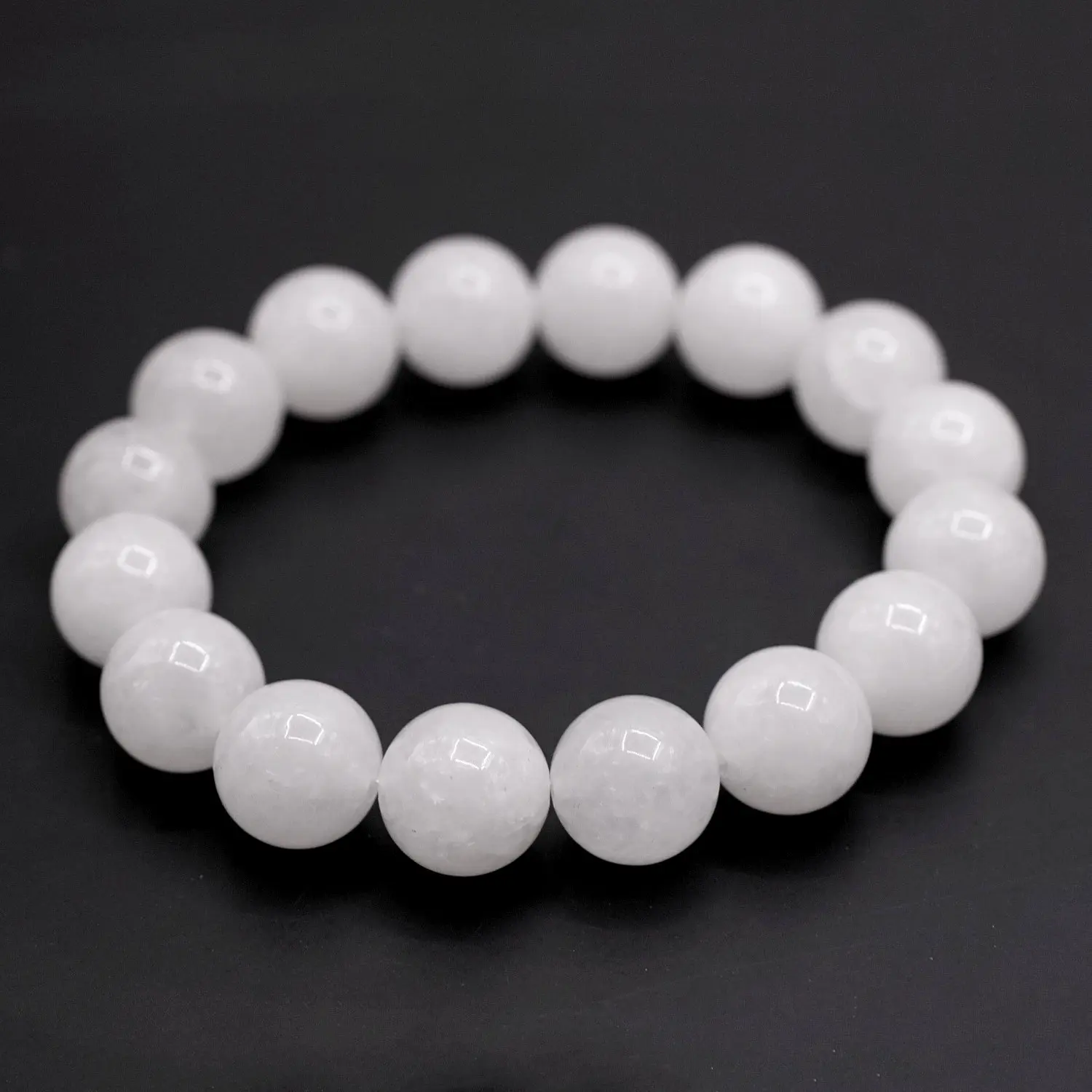 Natural White Jade Crystal Bracelet Stone Round Rantai Gelang Tangan Lelaki Perempuan Fesyen Aksesori
