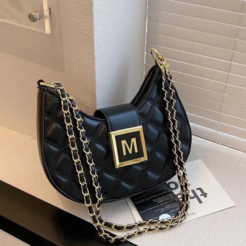  Túi xách nữ đeo vai đeo chéo dây da luồn xích chất da mềm chần trám để đồ thoải mái khóa chữ M 