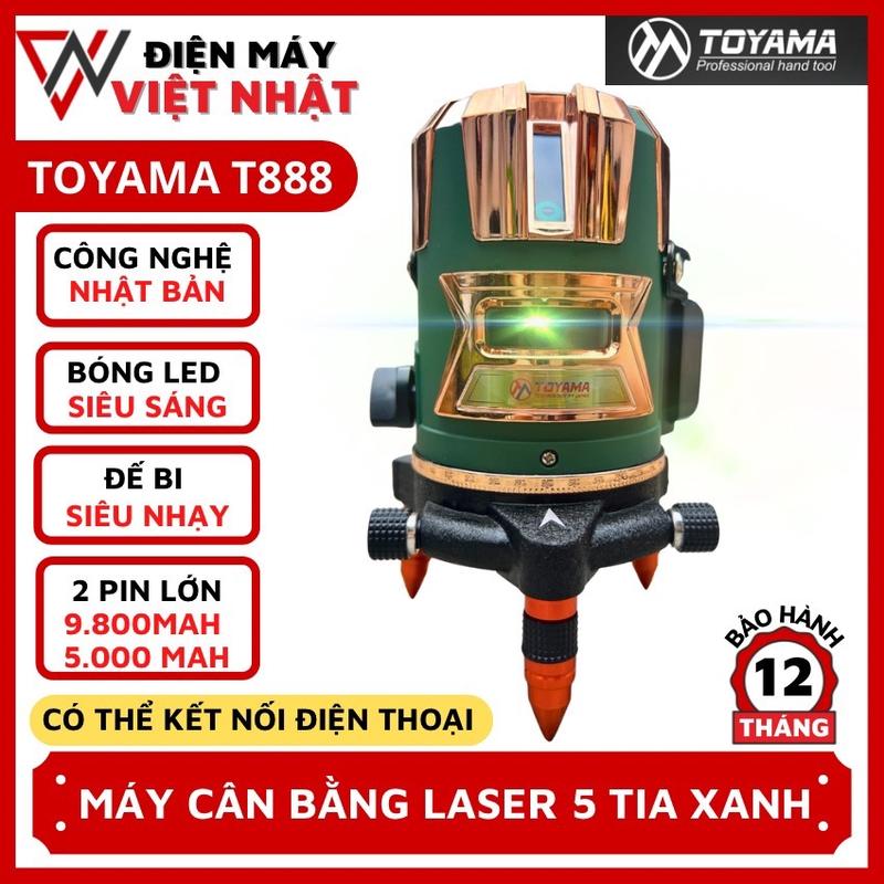 Máy cân bằng laser 5 tia xanh Toyama T888 chuyên dùng ngoài trời, công nghệ Nhật Bản, có thể tăng giảm ánh sáng, kèm 2 pin dung lượng lớn và điều khiển từ xa