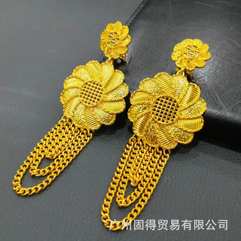 Bông Tai Tua Rua Hoa Đồng Thau Mạ Vàng 24K, Renevo, Trang Sức Tai Cỡ Lớn Châu Phi Và Ấn Độ, Bông Tai Cô Dâu Dubai Bông Tai Hình Giọt Nước 8