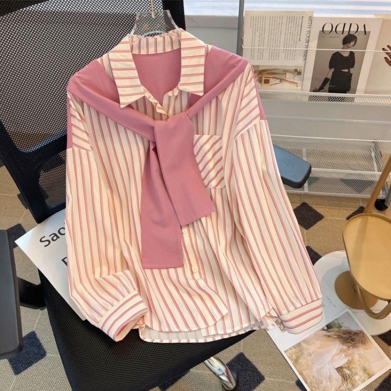 Áo sơ mi khăn kẻ sọc hàng Qc K8 Nữ Top Women Shirt Kem somisoc aoxinh hot 5