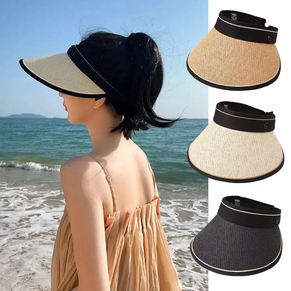 Topi Pelindung Matahari Boleh Dilipat, Fesyen, Sesuai untuk Musim Panas, dengan Brim Jerami Kasual, Topi Besar, L2C7