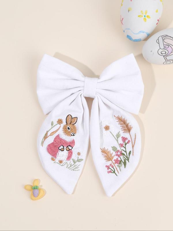 Cute Rabbit Embroidery Bowknot Decor Hair Clip, Easter Gift, Casual Simple Hair Accessories for Girls, Minimalist Headwear Suitable for Thick Hair 0