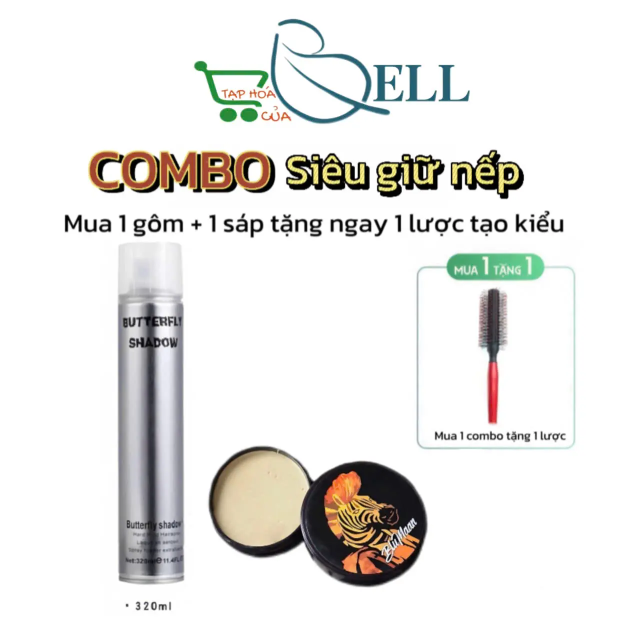 [Deal Hời]-BỘ COMBO HOT - Gôm Bạc giữ nếp 320ml + sáp bluman Ngựa Vằn kèm Tặng Lược định hình