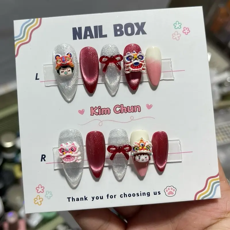 CT01: Nailbox thiết kế Tết 2025 (charm Lân đủ màu NGẪU NHIÊN) form tròn nhọn 1