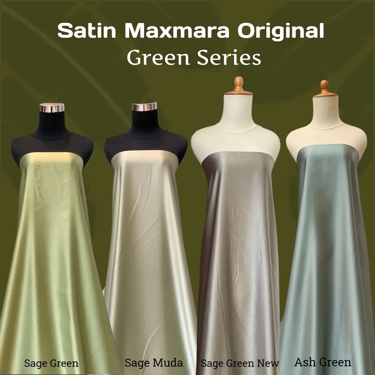 1/2 Meter Kain Satin Silk Maxmaraa Original Mewah Warna Sage Green