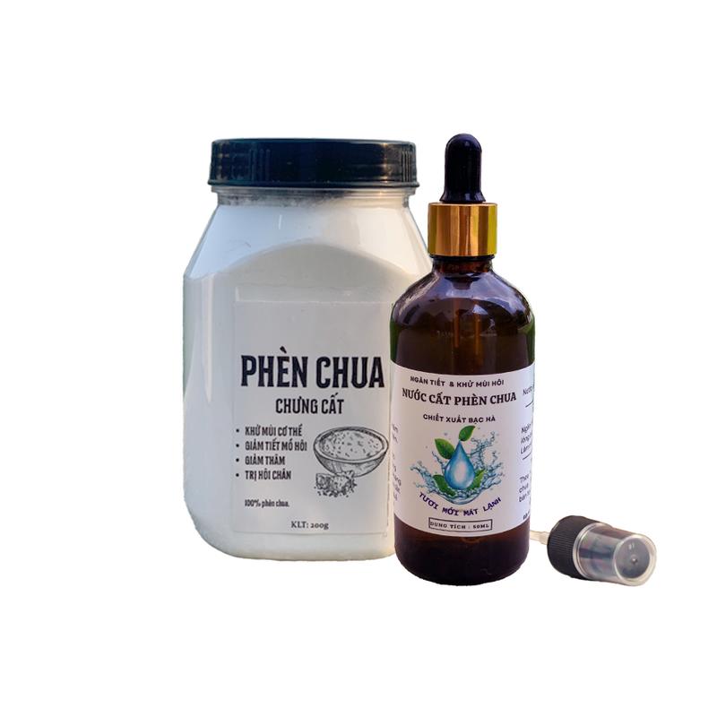 Combo Nước Cất Phèn Chua Mix Bạc Hà Cải Tiến dạng nhỏ giọt tặng kèm đầu xịt phun sương Và Bột Phèn Chua Chưng Cất 200g - Hỗ trợ khử mùi hôi nách làm trắng da vùng nách,...