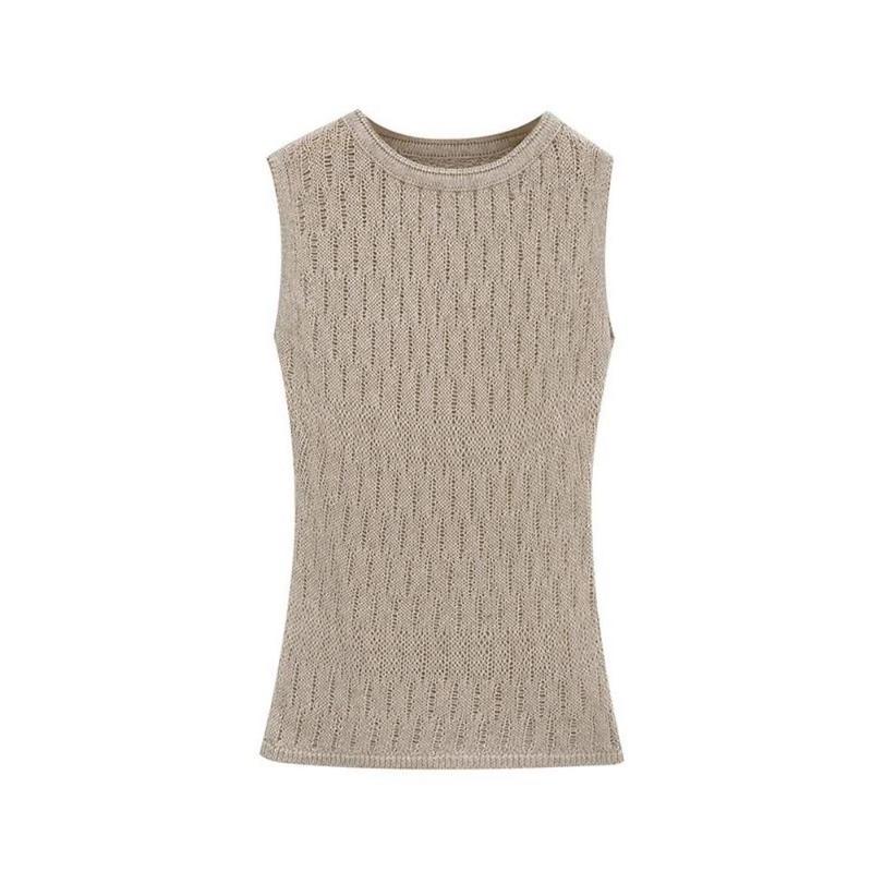 Áo Vest Dệt Kim, Siêu Ưa Nhìn, Thiết Kế Khoét Lỗ Một Chút Trong Suốt, Cổ Tròn, Dành Cho Nữ, Thích Hợp Cho Mùa Hè Năm 2025, Với Thiết Kế Bất Đối Xứng Dáng Ôm, Áo Ngắn Gợi Cảm áo  dây  kiểu  bigsize áo  kiểu  2  dây  bigsize áo  ba  lỗ  nữ  có  mút 4