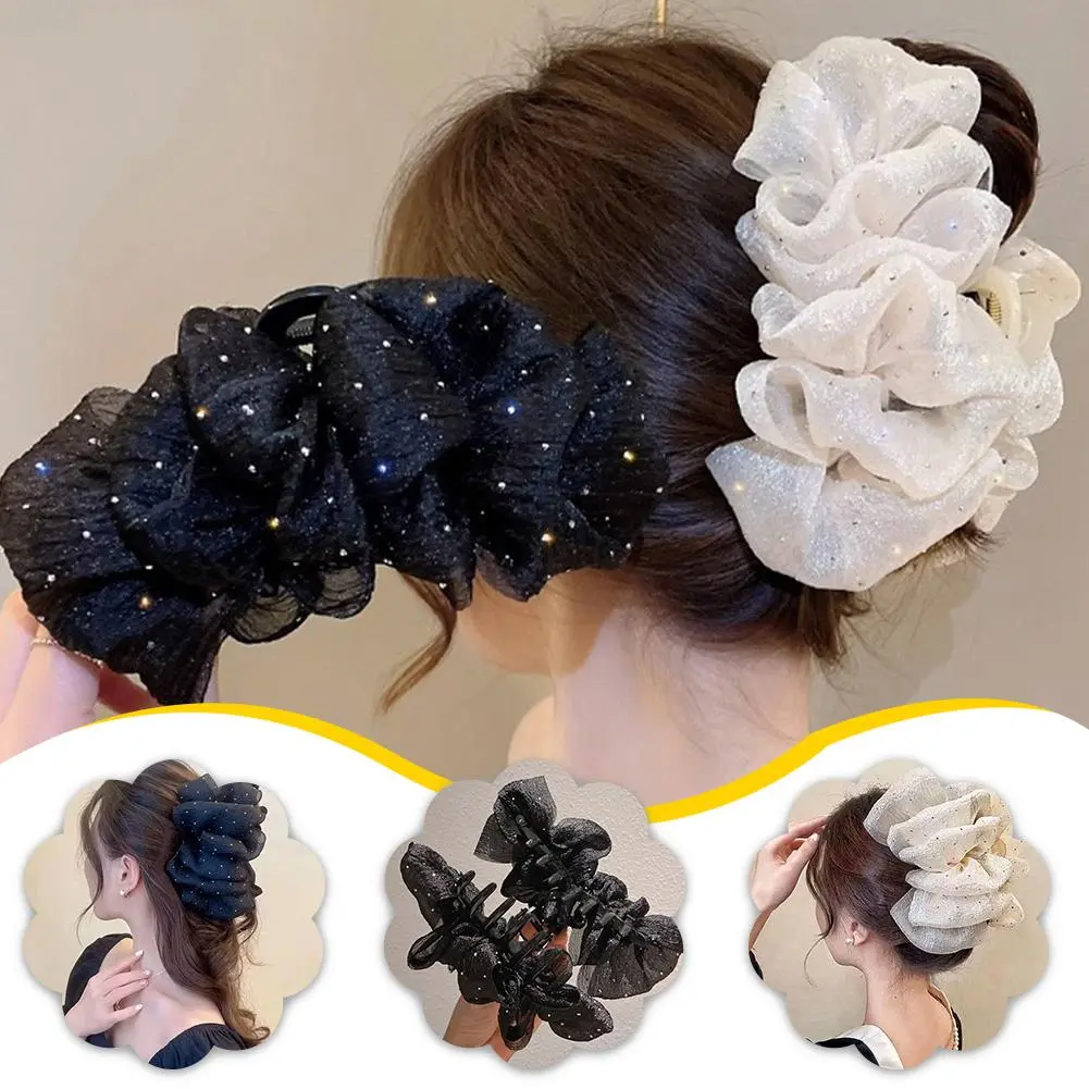Meteor Dotted Cloud Bubble Clip Mesh Bow Big Shark Clip Meteor Shower Hairpin Female Back Of The Head Shark Clip New Princess Hair Accessories