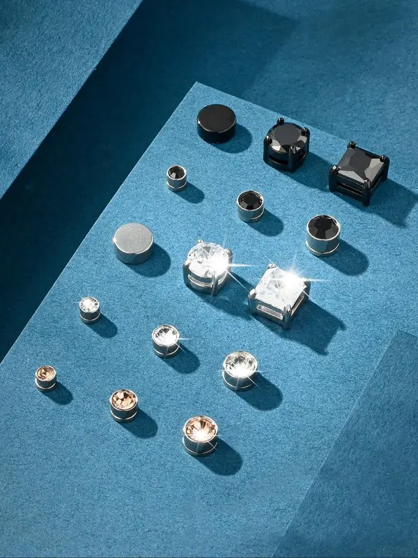 Magnetic Earrings Set, Fake Diamond Magnetic Earrings, Stainless Steel Non Pierced Earring Jewelry, Fashion Accessories for Men & Women 0