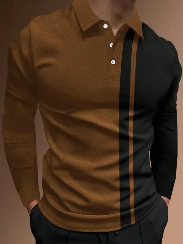 Men's Patchwork Print Half Button Polo Shirt, Regular Fit Casual Longsleeves Collared Top, Polo Shirts Men, Fashion Men's Clothes for Daily Wear, Going Out Tops, Chic Fashion Casual Menswear 2