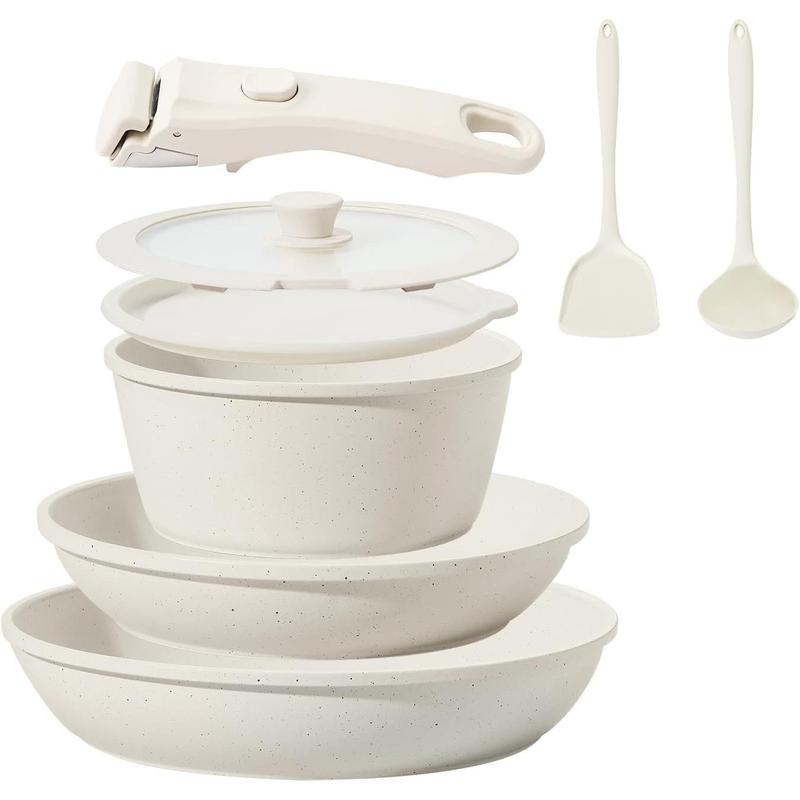8 count Ceramic Cookware,Nonstick Ceramic Pan, Removable Handle ...