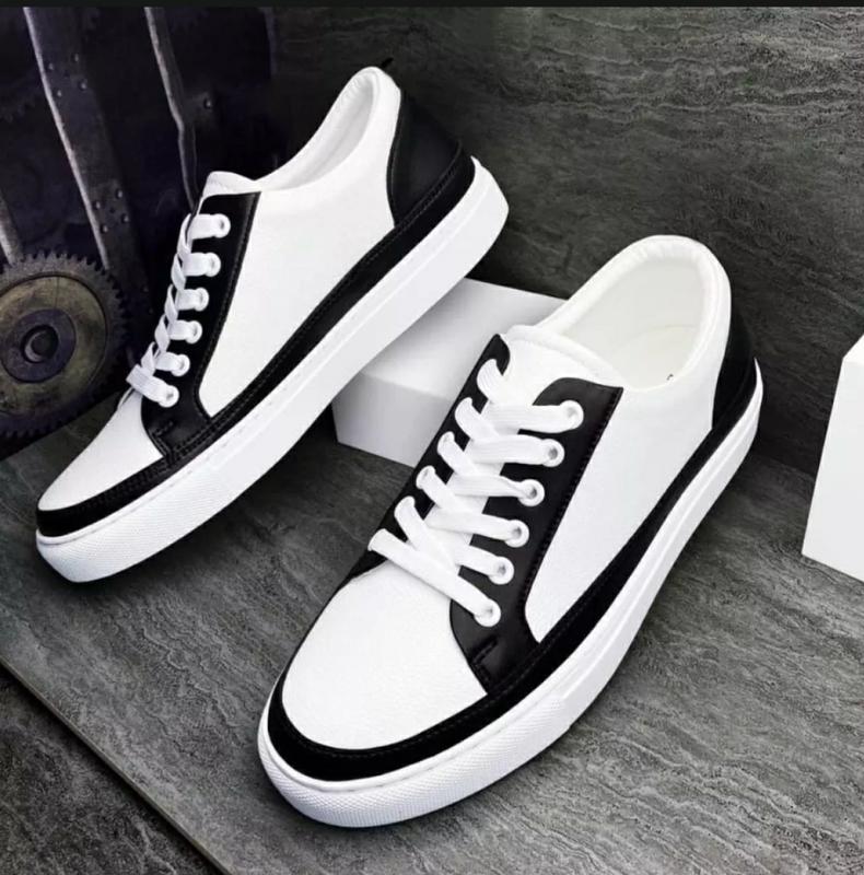  Giày bata nam da mềm phối trắng đen thời trang giày bata học sinh 