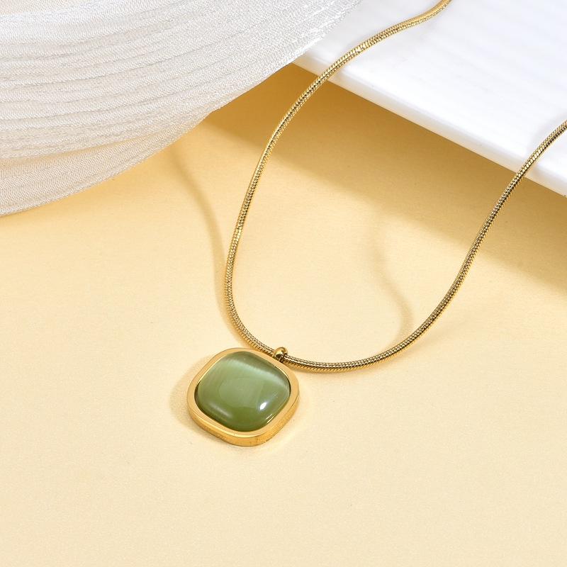 Product Introduction of New Bohemian Necklace Titanium Steel Green Sugar Cube Irregular Square Pendant Versatile Accessories Female Jewelry Gift 0