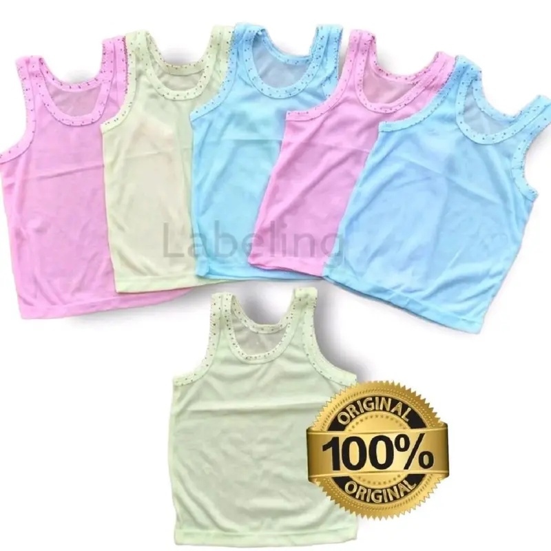 Labeling Singlet Bayi Anak 12 Pcs Warna Biru Kuning Pink Size S-M-L-XL Motif Tutul - Newborn 0
