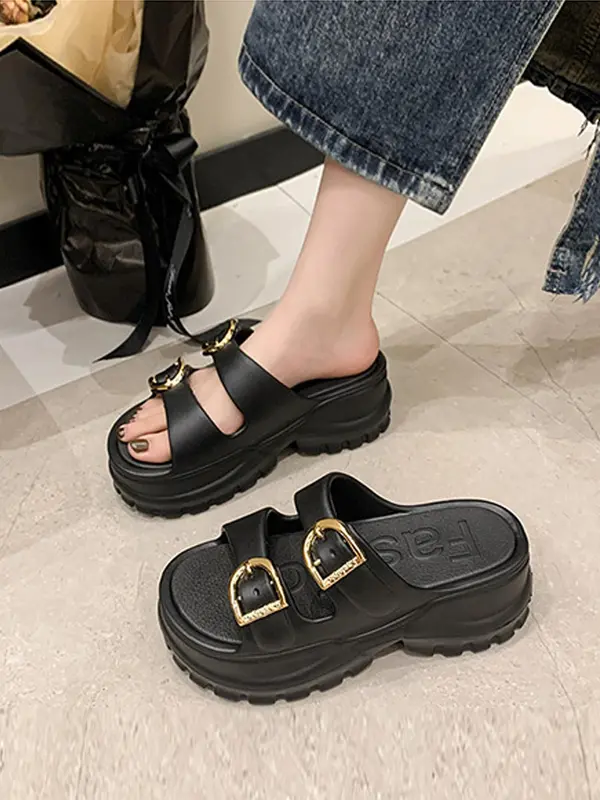 Women's Fashionable Plain Color Platform Sandals, Casual Comfortable Slide Sandals for Beach, Outdoor, Daily Wear, Walking Shoes 2